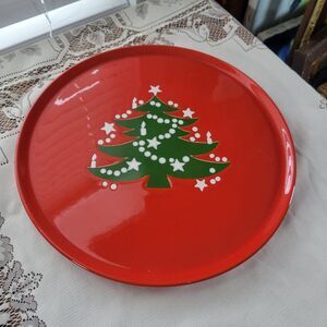 Vintage Waechtersbach Christmas Tree Round Serving Platter Cake Plate 12.25” Red